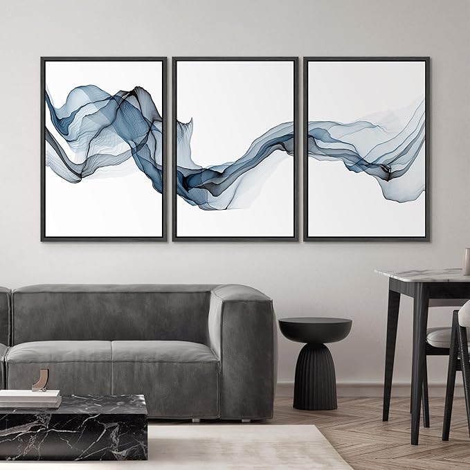 SIGNWIN Framed Canvas Print Wall Art Flowing Blue Smoke Abstract Shapes Digital Art Modern Art Minimalist Relax/Calm Cool for Living Room, Bedroom, Office - 24"x36"x3 Black