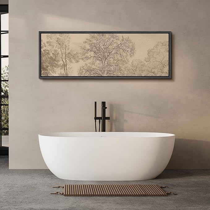 SIGNFORD Large Framed Canvas Vintage Tree Line Pencil Drawing Classic Illustrations Modern Art Calm Warm for Living Room, Bedroom, Office - 60"x20"