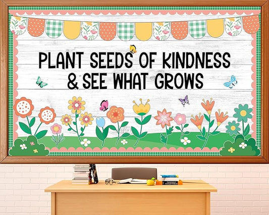 Spring Kindness Bulletin Board Set Plant Kindness Classroom Decoration Colorful Flowers Butterflies Paper Cutouts for Back to School Home Nursery Chalkboard Wall Decor Springs Party Supplies