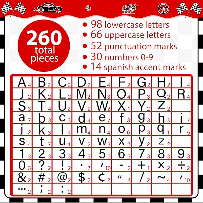 260 PCS Bulletin Board Letters for Classroom 4” Letters Combo Pack Set Black Checkered Car Classroom Decorations Alphabet Numbers Symbols Letters for Bulletin Board Cutouts Card for Classroom Decor