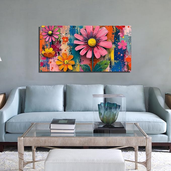 Colorful Prints Wall Art for Living Room Flower Poster Wall Art for Teen Girl Room Wall Decor for Bedroom Aesthetic Size 24 x 48 Inch
