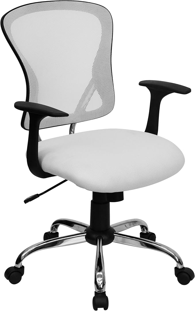 Flash Furniture Alfred Mid-Back White Mesh Swivel Task Office Chair with Chrome Base and Arms