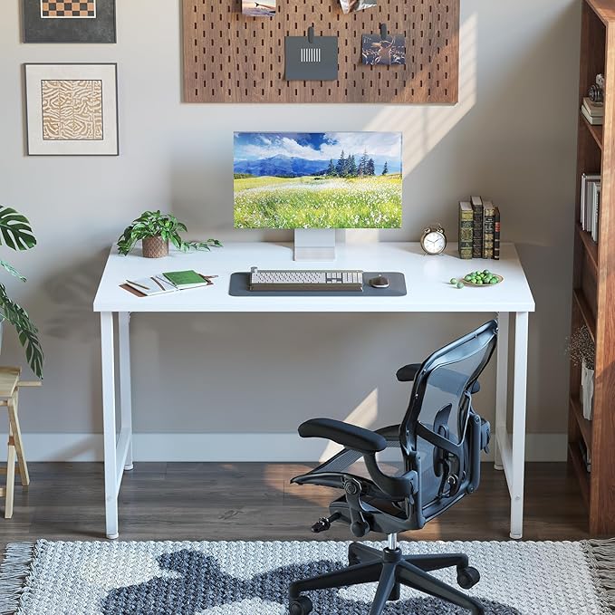 Grandder 47 inch Computer Desk, Home Office Desk Study Writing Kid Table, Simple PC Work Desk, Adjustable Feet, White