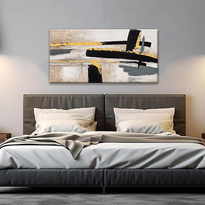 QSQ Abstract Wall Art Canvas Wall Art Decor Black And Gold Wall Art Paintings Abstract Wall Decor Artwork Pictures For Bedroom Bathroom Office Home Decor Can Be Hung Directly 20" W X 40" L