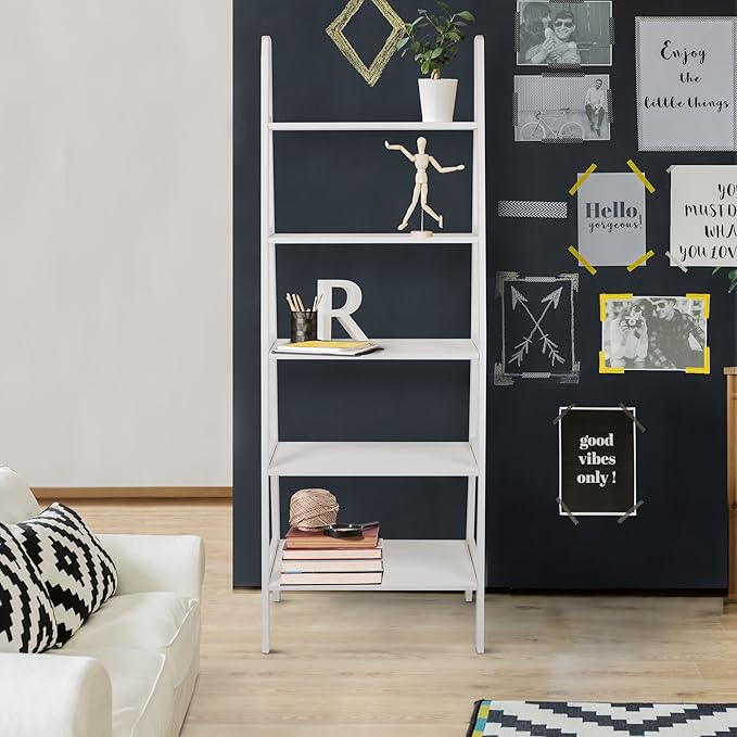 Casual Home 100% Solid Wood 5-Shelf Ladder Bookcase, Standard, 72"H, White