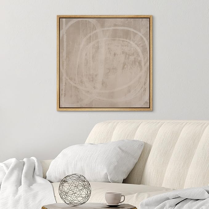SIGNWIN Framed Canvas Print Wall Art Looped Line Neutral Abstract with Overlapping White Curves Illustration Modern Art Decorative Boho Relax/Zen for Living Room, Bedroom, Office - 16"x16" Natural
