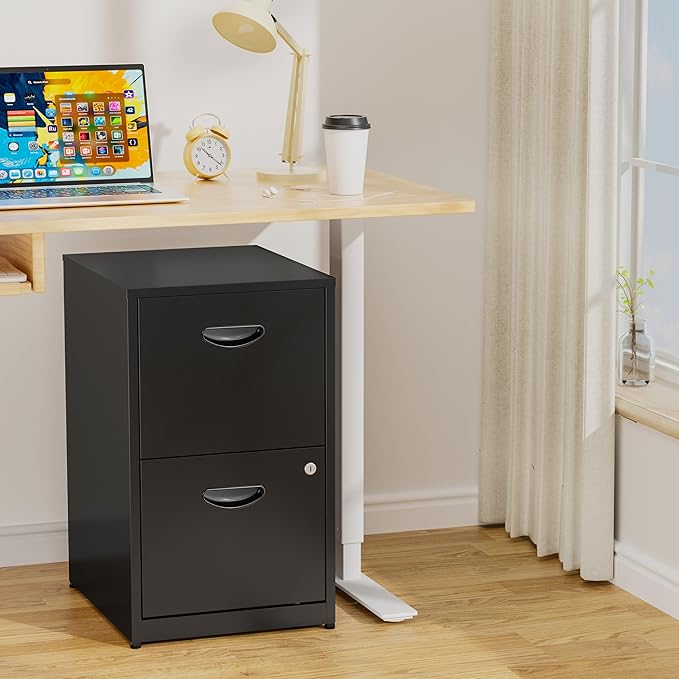 2 Drawer File Cabinet with Lock,Black Small Filing Cabinet for Home Office, Metal Vertical File Under Desk Cabinets for A4/Letter,Assembly Required