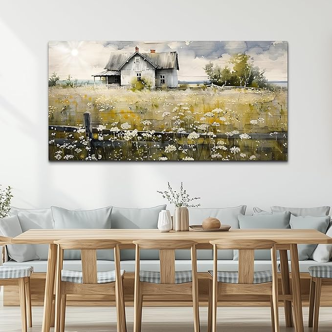 FUHAIHUA Framed Wall Decor Living Room Aesthetic Canvas Wall Art For Bedroom Office Wall Decorations Rural Landscape Paintings Farmhouse Watercolor Pictures Mural Artwork Room Home Decor 20x40 In