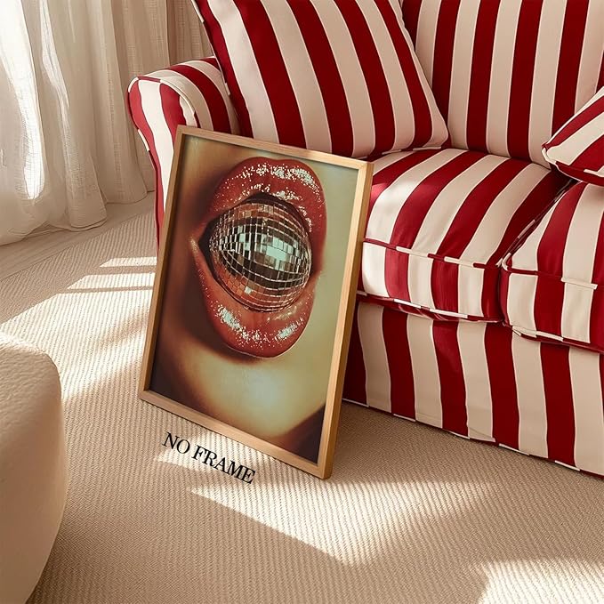 Trendy Leopard Wall Art Poster Set of 6, Red Funky Cheetah Martini Disco Ball Lip Pictures Wall Decor, Fashion Preppy Coquette Paintings Prints for Living Room Bedroom Dorm 8x10 inch Unframed