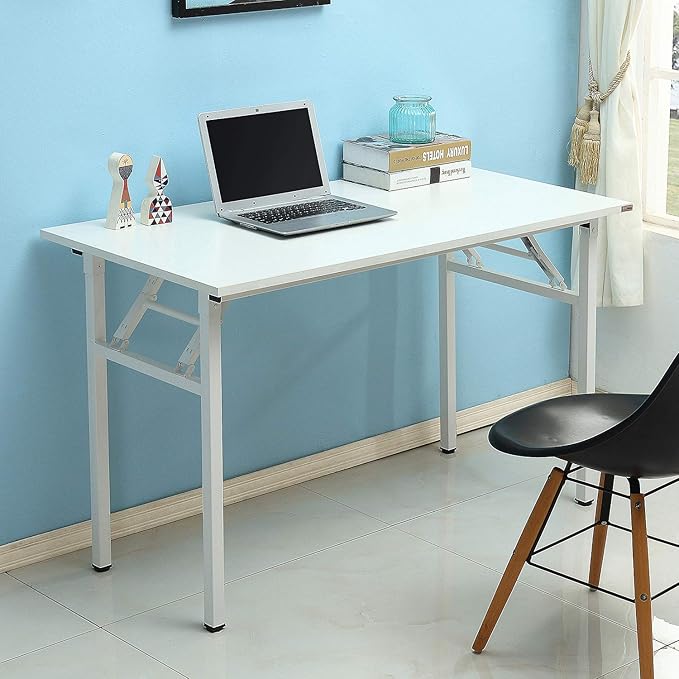 SogesPower Computer Desk Folding Table 47 inches Fully Assembled Sturdy Writing Desk for Home Office Folding Desk, White