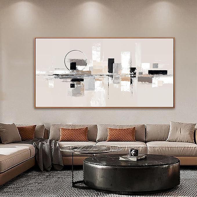 Large Abstract Wall Art For Living Room Painting Black White Wall Art Prints Minimalist Grey Brown Abstract Art Modern Canvas Art Wall Decor Picture For Bedroom Office Home Decoration 29" × 58" With Framed