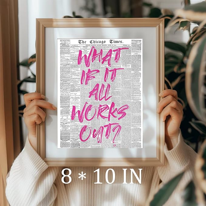 uniro What If It All Works Out Newspaper Print Vintage Trendy Wall Art Cute Typography Poster Affirmations Apartment Aesthetic - 8x10 Unframed