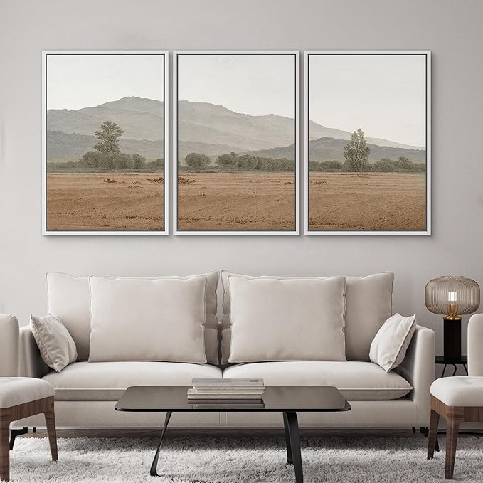 SIGNWIN Framed Canvas Print Wall Art Set Rustic Mountain Landscape in Earth Tones Illustrations Modern Art Decorative for Living Room, Bedroom, Office - 16"x24"x3 White