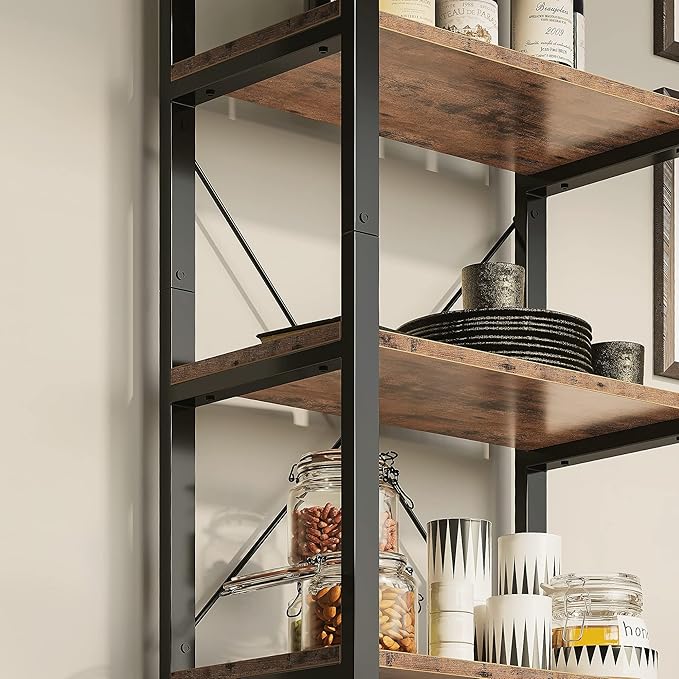 IRONCK Bookshelf, 5-Tier Book Shelf, 110 lbs/Shelf Vintage Industrial Style Bookshelves for Living Room and Home Office, Vintage Brown