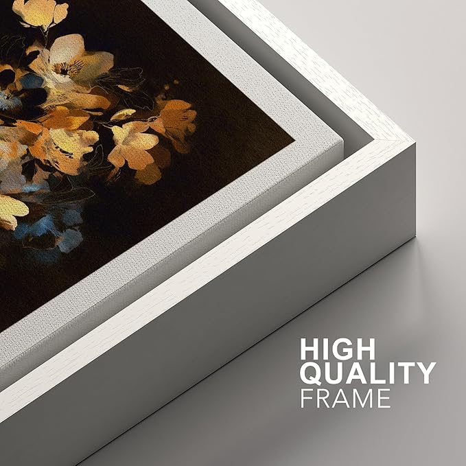 SIGNFORD Framed Wall Art Print Set Golden Blossom Watercolor Floral Warm Botanical Digital Art Modern Art Contemporary for Living Room, Bedroom, Office - 16"x24"x3 WHITE