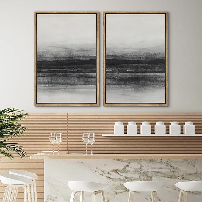 SIGNWIN Framed Canvas Print Wall Art Set Black and Gray Abstract Horizon Modern Minimalist Neutral Illustrations Modern Art Decorative Multicolor for Living Room, Bedroom, Office - 16"x24"x2 Natural