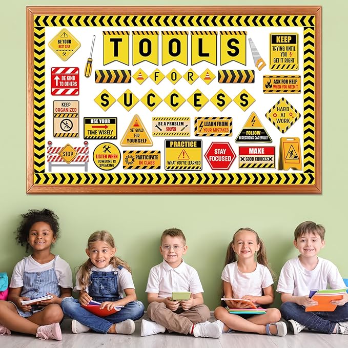 gisgfim Construction Bulletin Board Decorations Tools for Success Classroom Positive Saying Paper Cutouts Motivational Sign Bulletin Board Set for Teacher Student Welcome Back to School Decor Supplies
