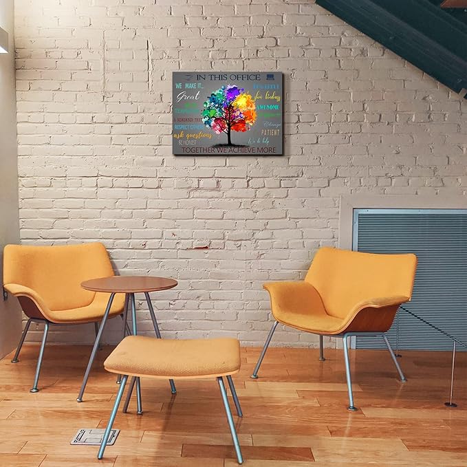 WOWGOOMO The Office Wall Art Positive Affirmations Quotes Wall Décor Colorful Tree Canvas Picture Aesthetic Room Framed Artwork for Home Office Bedroom School Classroom Consulte Decoration 12x16 Inch
