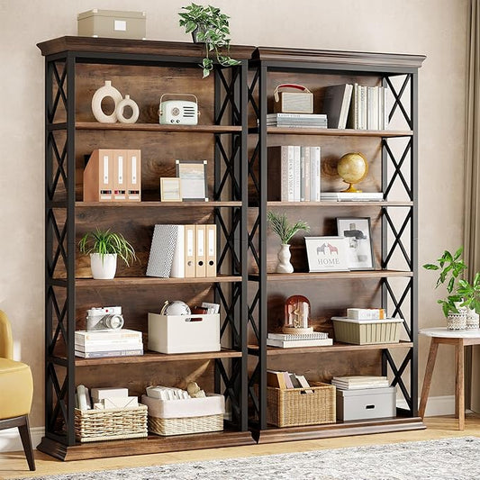 Tribesigns 6-Tier Bookcase Set of 2, 71 Inches Industrial Bookshelves and Bookcases, Floor Standing 5 Shelf Display Storage Shelves Tall Bookcase for Home Office, Living Room, Bed Room