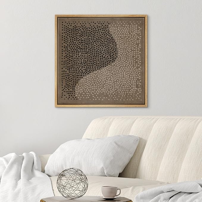 SIGNWIN Framed Canvas Print Wall Art Modern Dot Wave Abstract Black and Beige Pointillism Illustration Modern Art Decorative Boho Relax/Zen for Living Room, Bedroom, Office - 16"x16" Natural