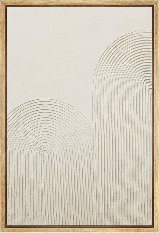 SIGNWIN Framed Canvas Print Wall Art Geometric Ring White Paint Strokes Abstract Shapes Illustrations Modern Art Decorative Rustic Multicolor Zen for Living Room, Bedroom, Office - 24"x36" Natural