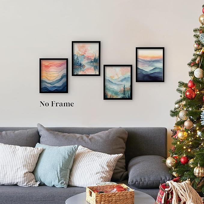 QLMX Inhale Exhale Mental Health Wall Art Prints Set of 4, Watercolor Abstract Prints for Wall Decor, Therapy Office Decor, Calming Breathe Poster for Therapy Counselling Room 8”x10” Unframed