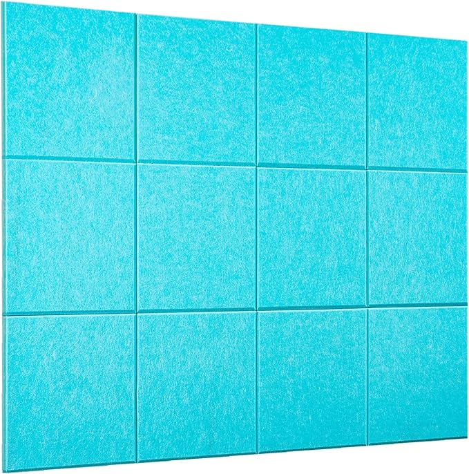 Bulletin Board 40x30in, 12 Count 9.8 x 9.8in Felt Wall Tiles with Removable Adhesive Tape, Cork Board Alternative for Walls, Wall Decor, Kids Art Display, Kids Room (Aqua Collection)