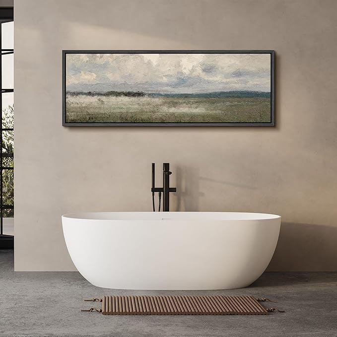 SIGNFORD Large Framed Canvas Moody Overcast Landscape Illustrations Modern Art Calm Warm for Living Room, Bedroom, Office - 60"x20"