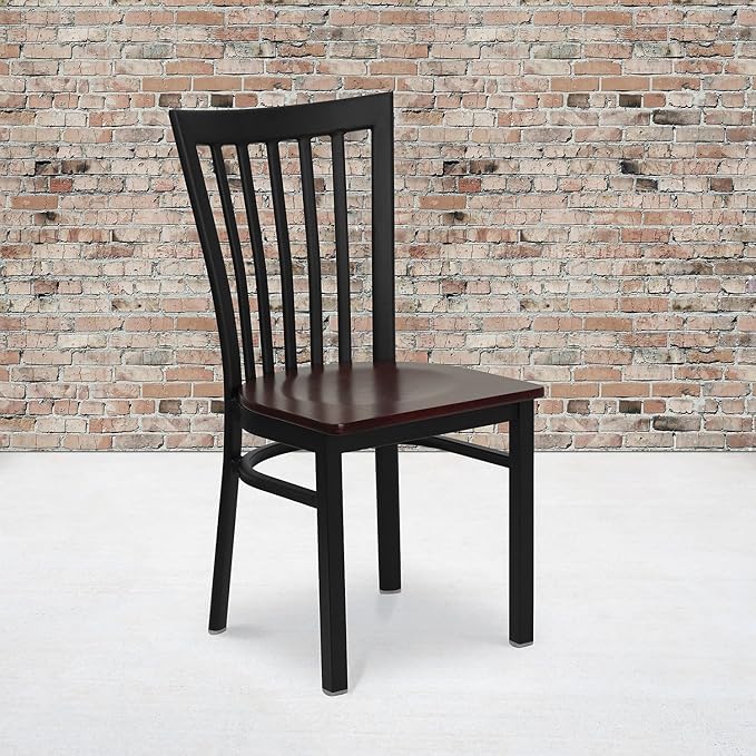 Flash Furniture 2 Pk. HERCULES Series Black School House Back Metal Restaurant Chair - Mahogany Wood Seat
