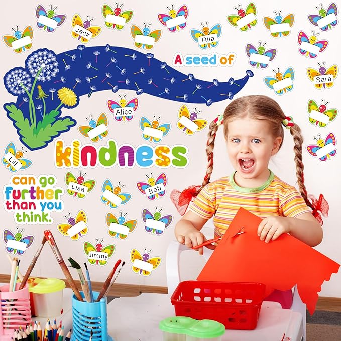 Spring Butterfly Bulletin Board Decorations Set Religious Kindness Bulletin Board Decor Christian Butterfly Name Tags Dandelion Cutouts for Spring Sunday School Classroom Wall Decor