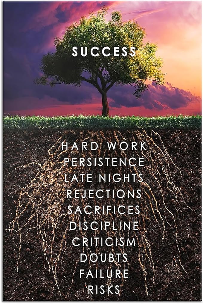 QYHART Success Tree Wall Art HD Printed Pictures Canvas Inspirational Motivation Entrepreneur Quotes Pictures Posters Home Decor Nordic Painting Frame for Living Room Ready to Hang [18''W x 12''H]