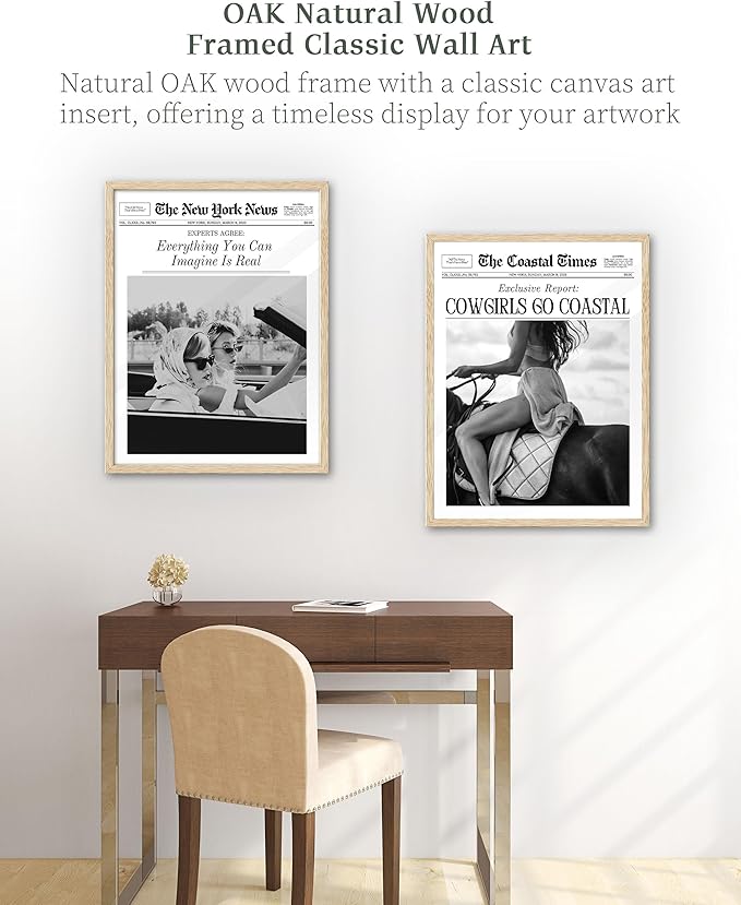 iHery Everything You Can Imagine Is Real Framed Trendy NewsPaper Wall Art, Natural OAK Wood 12x16in Canvas Wall Art Decor For Bedroom, Vintage Hot Girls Prints Living Room Home Décor 1Pack