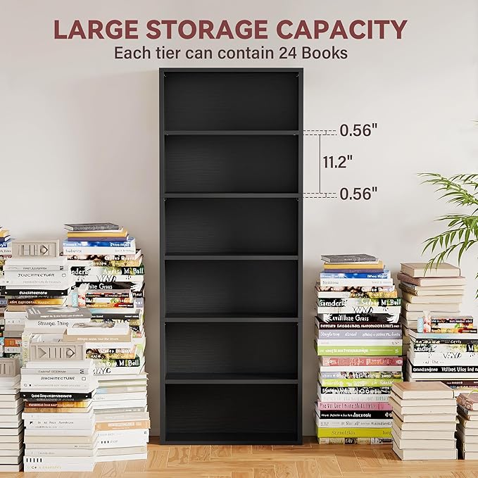 YESHOMY Industrial 6 Tier Bookcase, 71" Tall Black Bookshelves Open Frame, Basic Floor Standing Bookcases & Bookshelf for Home Office, Living Room, Bed Room