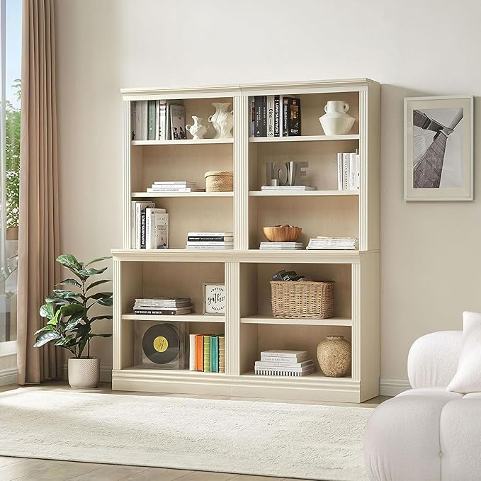 JAHRSTIM Halston Multi-Depth Bookcase, Adjustable Storage Open Display Shelving Unit for Home and Office Space, 31.5”L x 15.75”W x 72.8”H, Cream