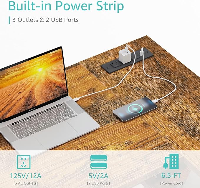 Lufeiya Small L Shaped Desk with Power Outlet Shelves, 40 Inch Reversible Corner Desk for Small Space Home Office, L-Shaped Computer Desk PC Desks with Charging Station, Rustic Brown