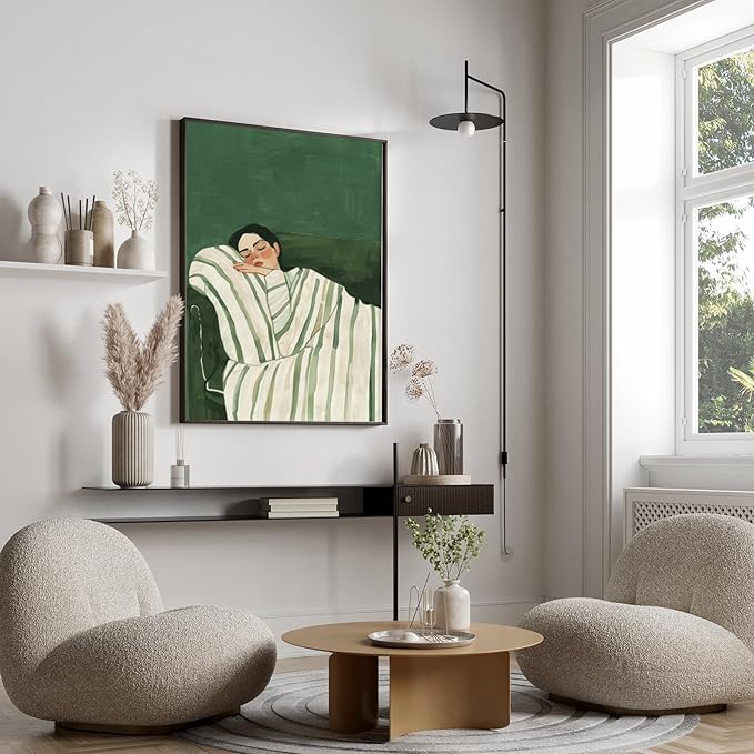 ZHGYGBN Abstract People Canvas Wall Art for Room Aesthetic Minimalist Print Sleeping Woman Picture Woman Lying On Couch Poster for Living Home Bedroom Decor 16X24Inch Unframed Modern Emerald Green