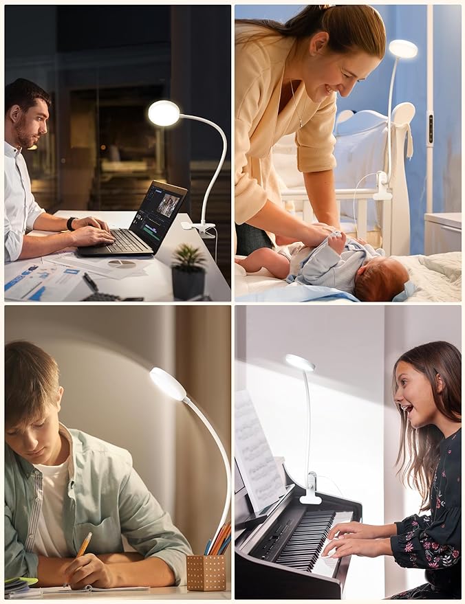 Bed Lamp Clip on Light 8W 66 LED Reading Light for Bed, 5 Colors 10 Brightness Dimmable, Eye Caring Metal Reading Lamp, Clip lamp for Bed Headboard Desk Home Office Dorm(White)