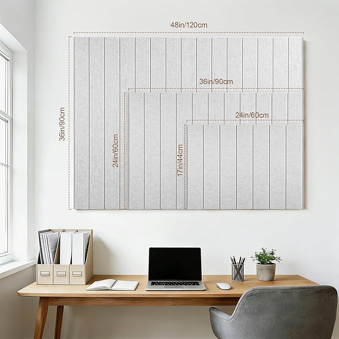 Bulletin Board, 24 x 18 inches Felt Board Decorative Pin Board, 4' x 3' Cork Board Alternative for Wall, Foldable Photo Board with 20 Pushpins - Light Gray Stripes