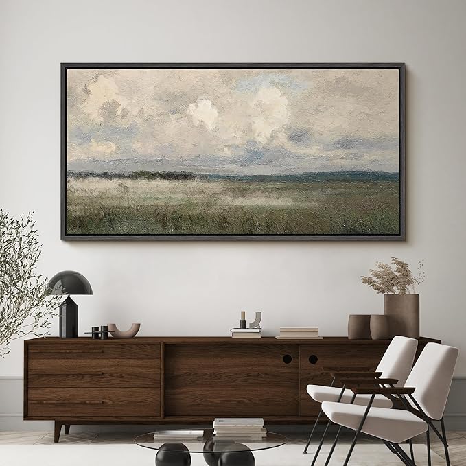 SIGNFORD Extra Large Framed Canvas Moody Overcast Landscape Illustrations Modern Art Calm Warm for Living Room, Bedroom, Office - 60"x30"