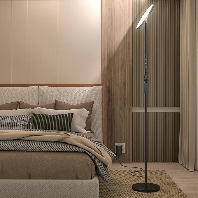 Super Bright Floor Lamp for Living Room, Stepless Dimmable LED Standing Lamp with Remote and Touch Control, 69” Tall Torchiere Corner Lamp for Bedroom Office Hotel, Black