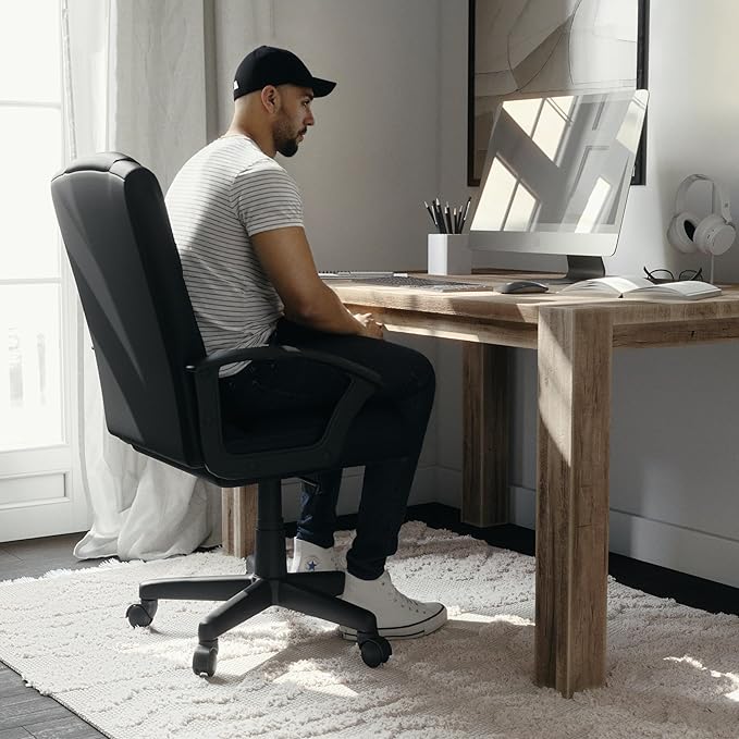 Flash Furniture Coffman Flash Fundamentals Mid-Back LeatherSoft Office and Gaming Chair, Ergonomic Office Chair with Padded LeatherSoft Seat and Arms, Black