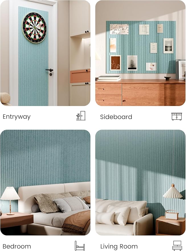 Bumusty Large Cork Board Alternative-48 x 36" Felt Bulletin Board Tiles, with 30 Pushpins, 70 Adhesive Tabs, 12-Pack Slat Wall Paneling, Cork Boards for Office Push Pin Board Felt Board-Aqua Blue