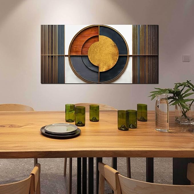 Large Canvas Wall Art for Living Room Bedroom Home Office Brown and White Wood Color Geometrical Picture Modern Canvas Prints Framed Wall Decor Size 24x48
