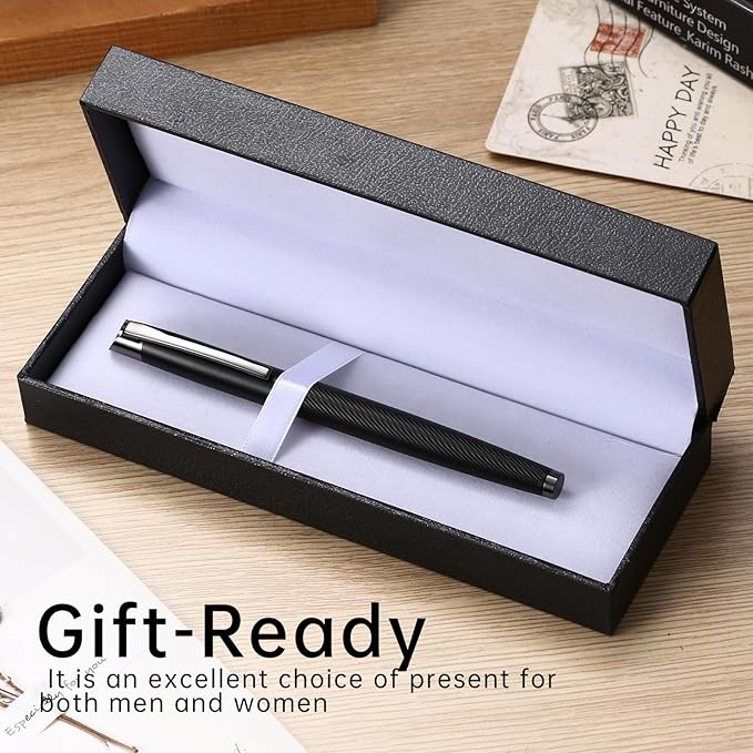 Rollerball Liquid Ink Signature Pens for Women Luxury Box Gel Black Ink Fancy Pen Refillable for Executive Office,Professional,Birthday Nice Gift Pen Set Black