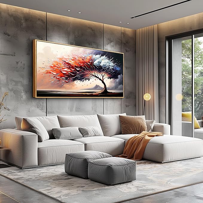 MHARTK66 Abstract Tree Landscape Wall Paintings Wood Framed Wall Art For Living Room Canvas Wall Decor For Bedroom Office Decorations Prints Pictures Artwork Ready To Hang Hotel Room Wall Decor