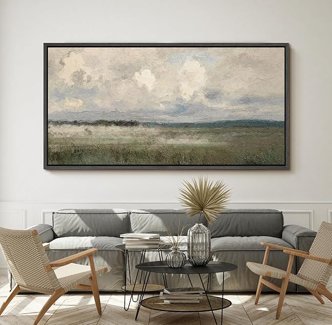 SIGNFORD Extra Large Framed Canvas Moody Overcast Landscape Illustrations Modern Art Calm Warm for Living Room, Bedroom, Office - 60"x30"