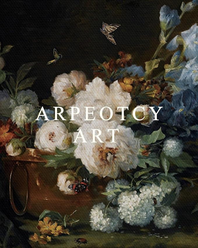ARPEOTCY Vintage Framed Canvas Wall Art, Bathroom Hydrangea Peonies Floral Pictures Retro Wall Prints Decor, Bedroom Living Room Flower Paintings Farmhouse Moody Decor, 8x10 Inch