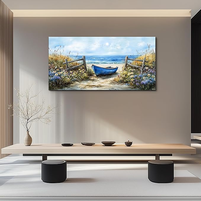 ZUITINGHUA Canvas Wall Art For Living Room Large Wall Decor For Office Bedroom Decorations Seaside Landscape Pictures Boat Painting Artwork Room Wall Mural Aesthetic Home Decor 30x60 In