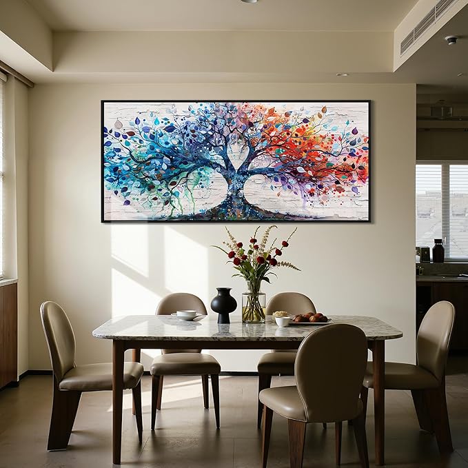 SERIMINO Oversized Large Tree of Life Wall Art for Living Room, Colorful Tree Painting Canvas Prints, Framed Artwork for Walls, Modern Nature Decor for Bedroom Office Hotel, 32"x71"