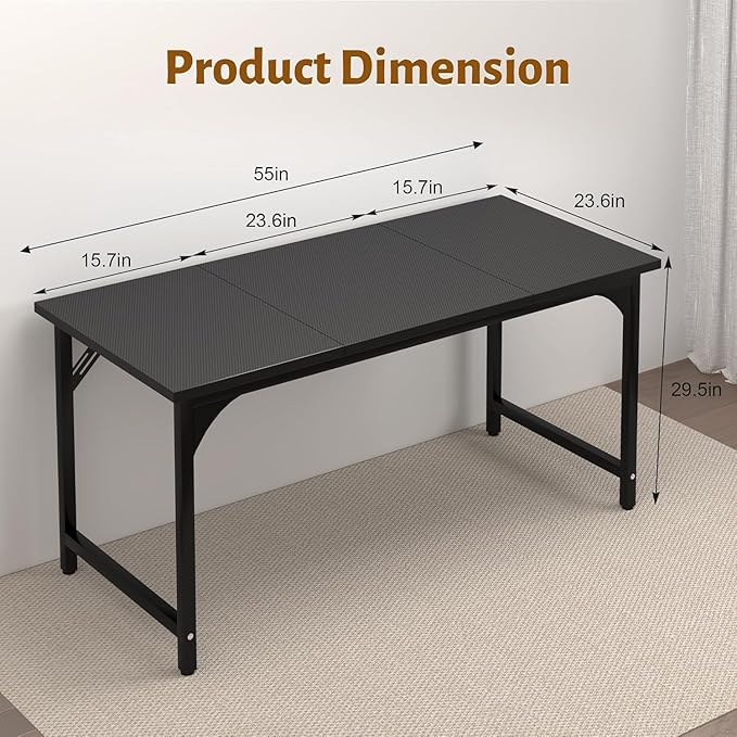 Computer Desk, 55 Inch Home Office Desks, Office Desk for Gaming Writing Study Work, Study Table with Large Legroom, Computer Desk with Metal Frame, Modern Simple Home Office Desk for Bedroom